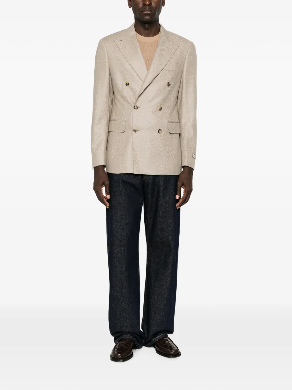 Canali Blazer met dubbele rij knopen en puntige revers Beige