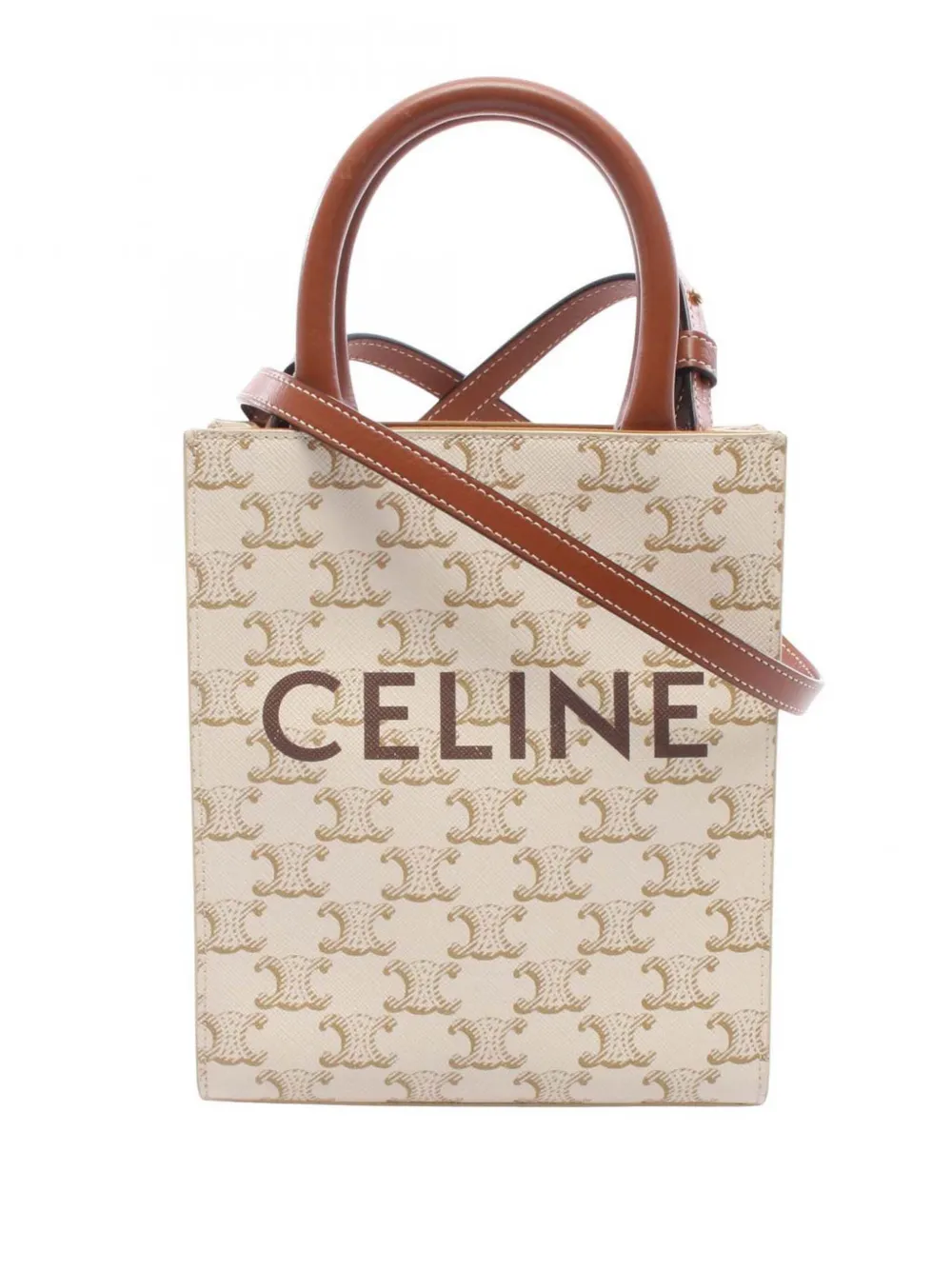 Celine Pre-Owned 2000-2026 Mini Triomphe Coated Canvas Vertical Cabas satchel - White