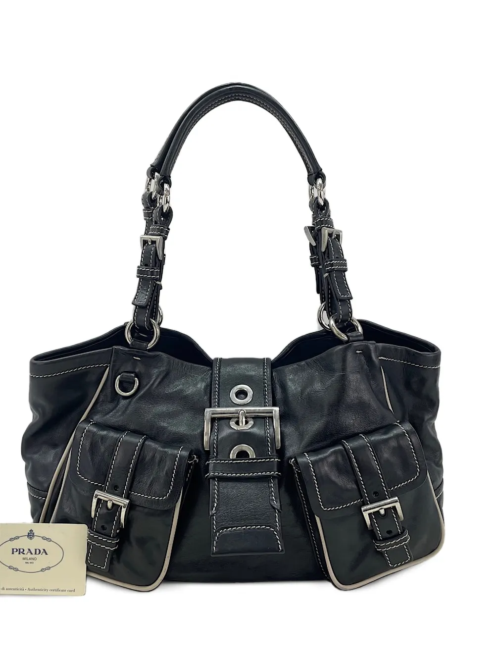 Prada Pre-Owned 2000s buckled leather tote bag - Schwarz