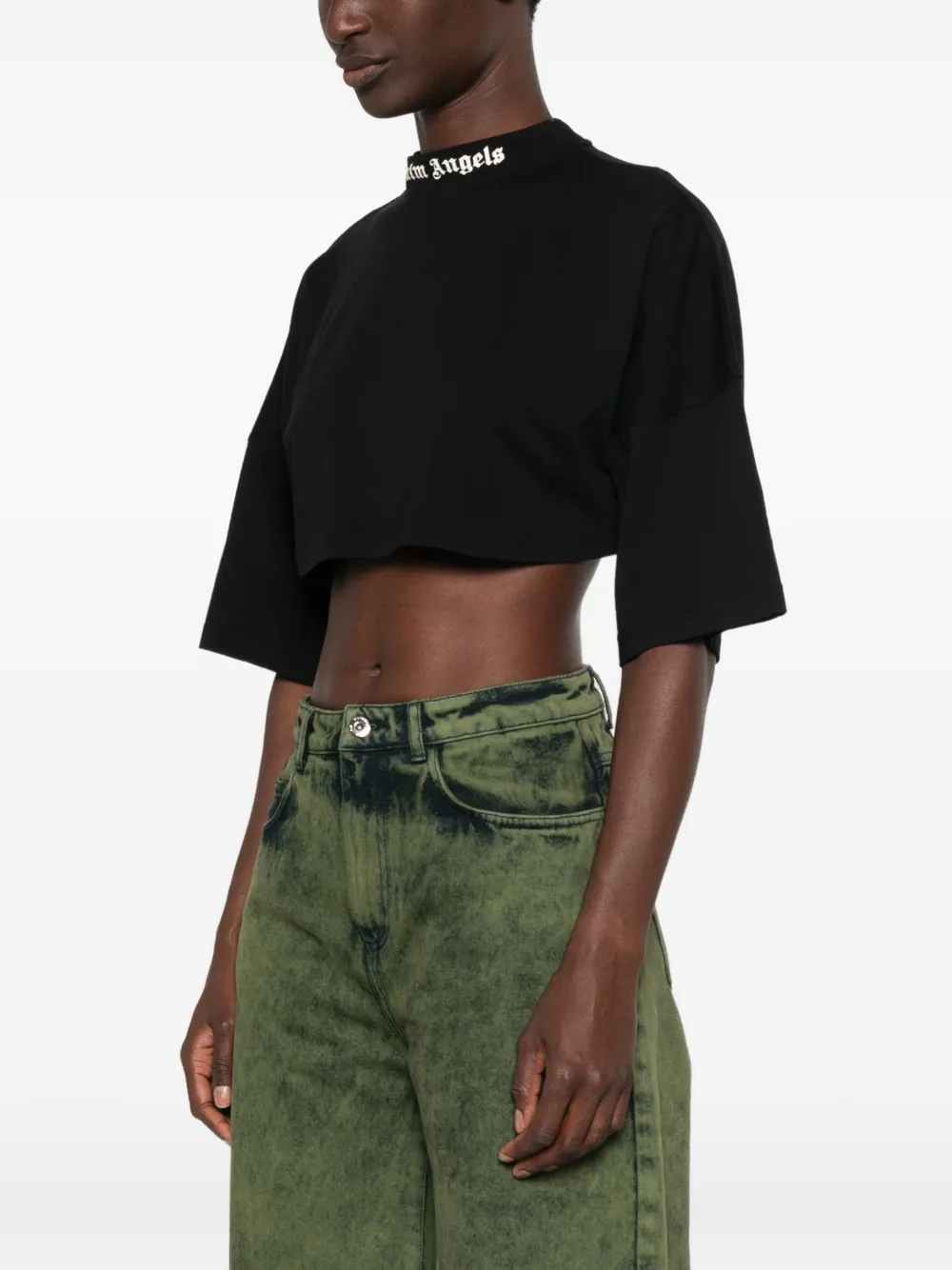Palm Angels Cropped T-shirt met logoprint Zwart