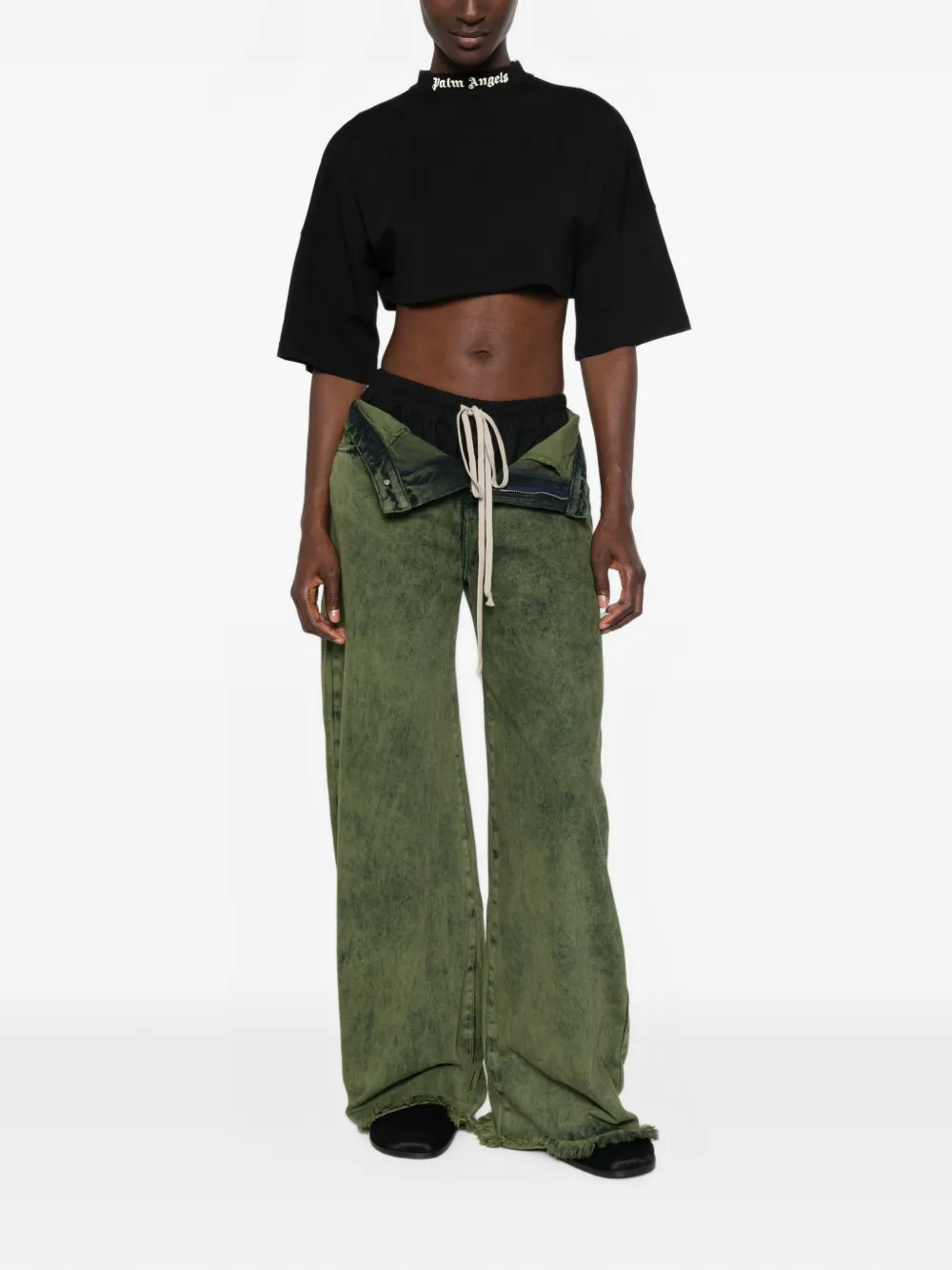 Palm Angels Cropped T-shirt met logoprint Zwart