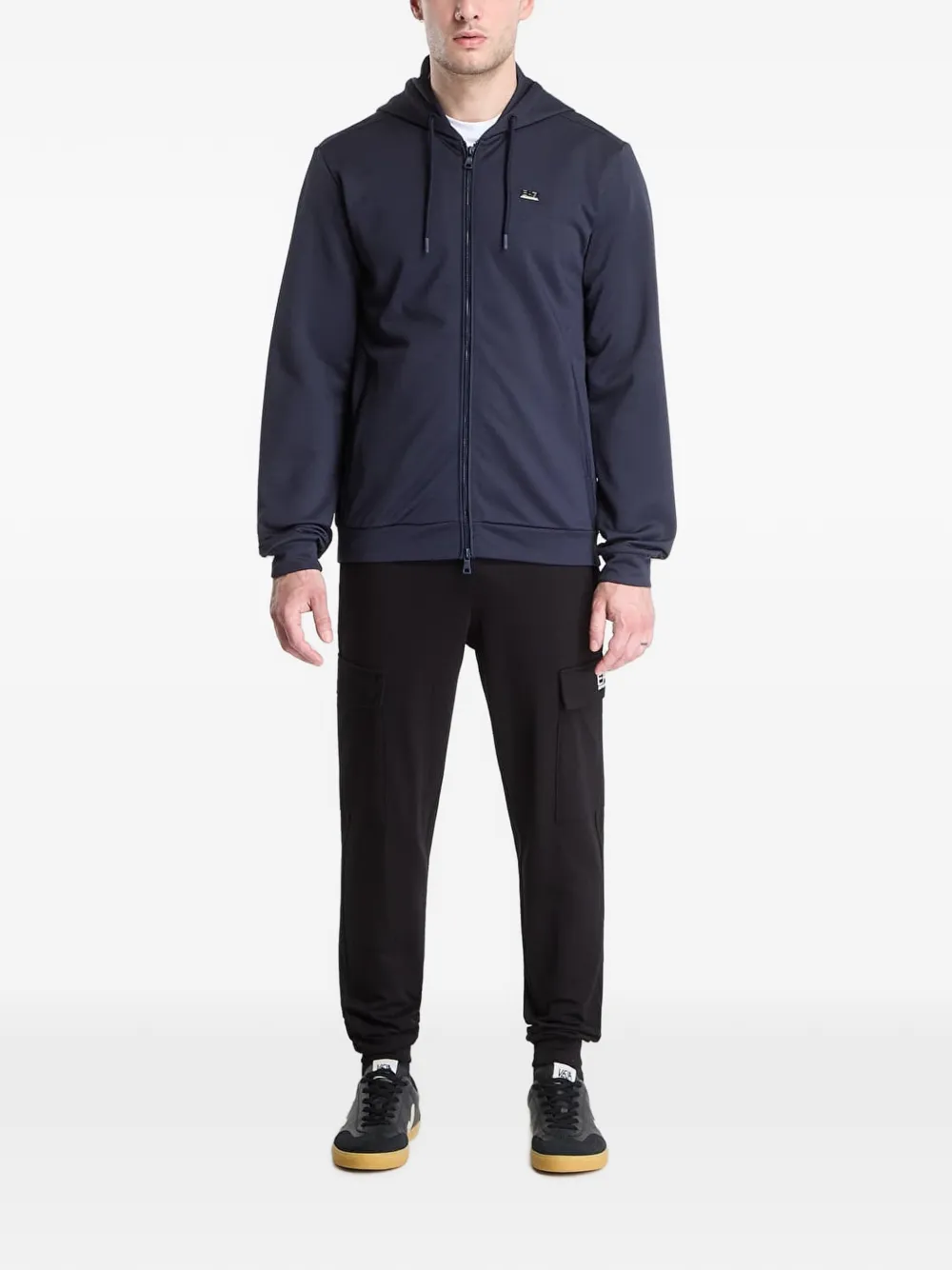 Ea7 Emporio Armani Lux Identity logo-plaque zip-up hoodie Blauw