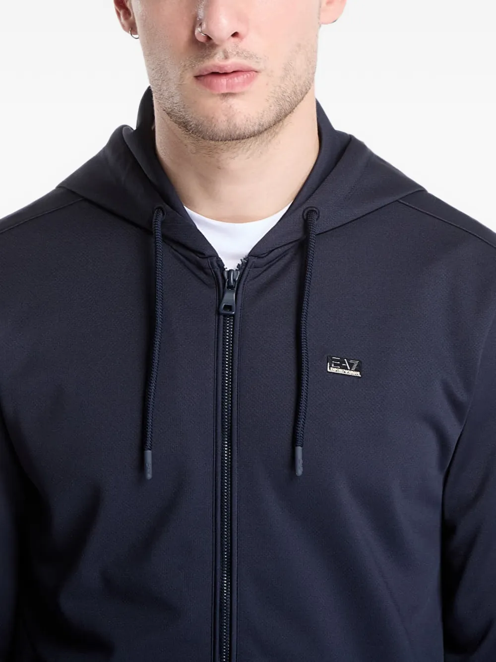 Ea7 Emporio Armani Lux Identity logo-plaque zip-up hoodie Blauw