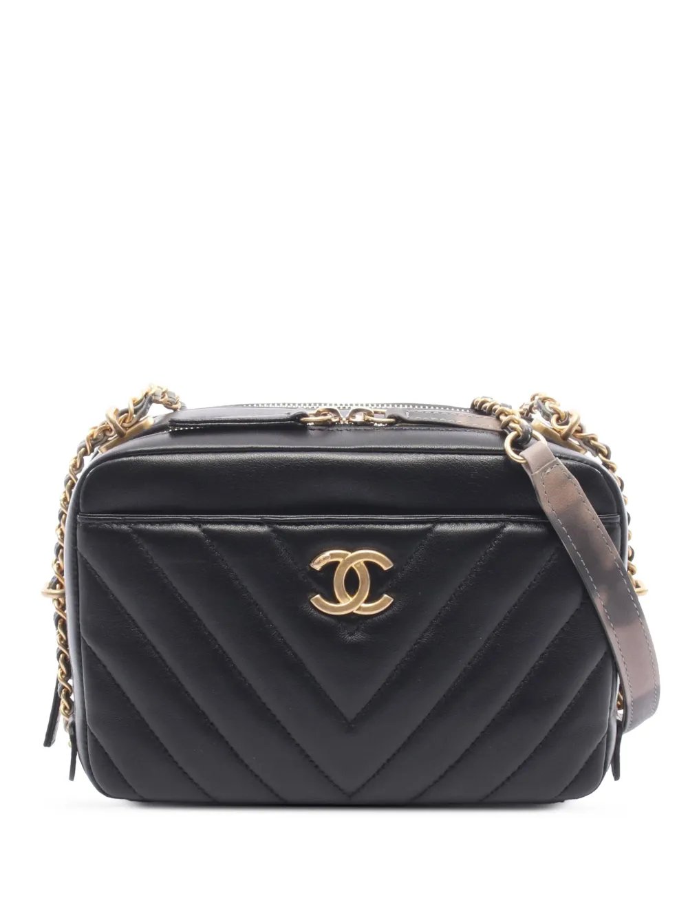 CHANEL Pre-Owned Borsa a tracolla CC in pelle di agnello con motivo chevron 2018 - Nero
