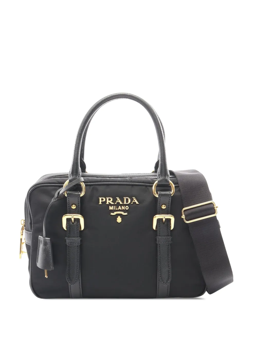 Prada Pre-Owned 2013-2026 Saffiano Trimmed Tessuto satchel - Black