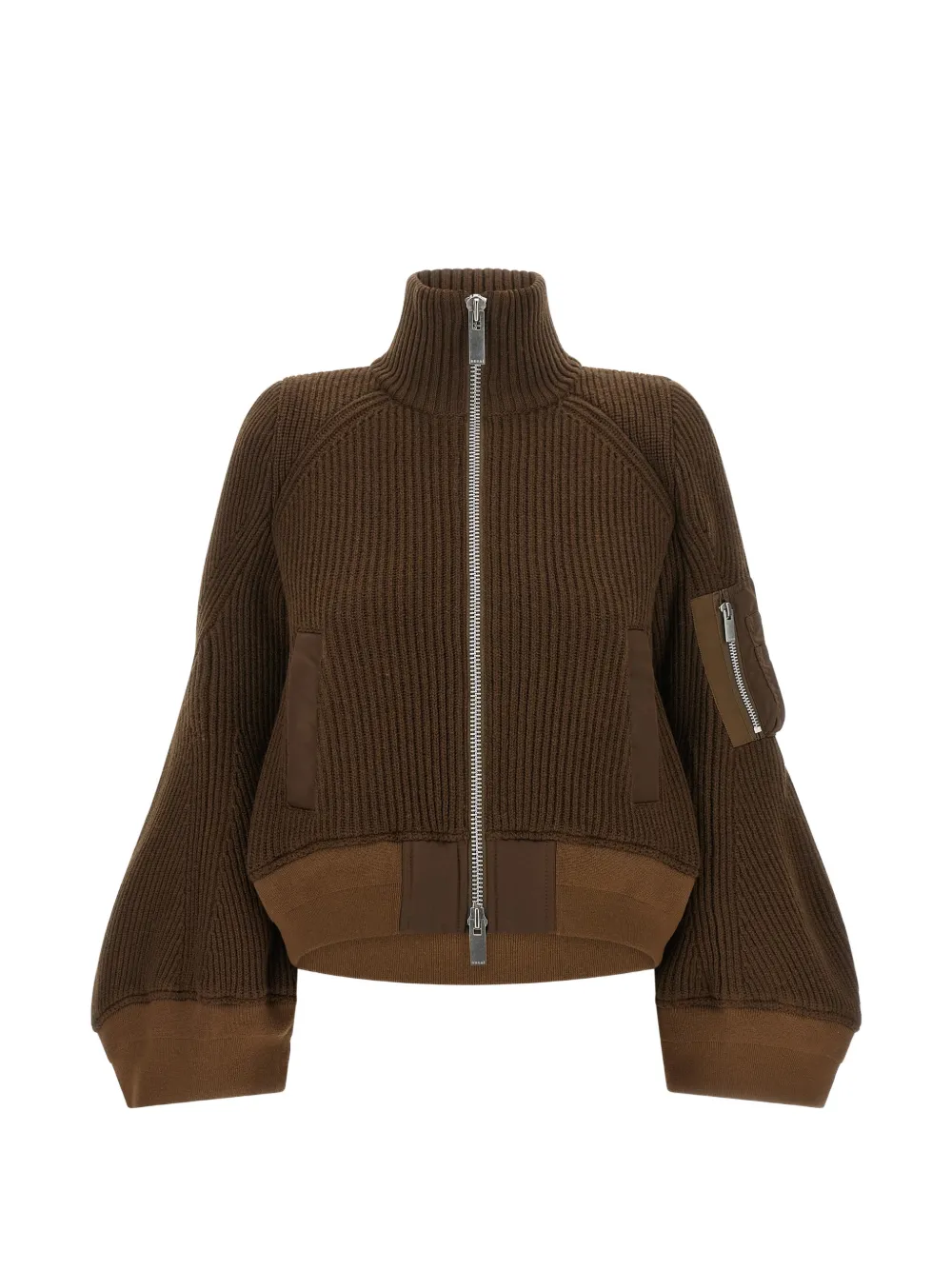 sacai ribbed-knit high-neck jacket - Braun