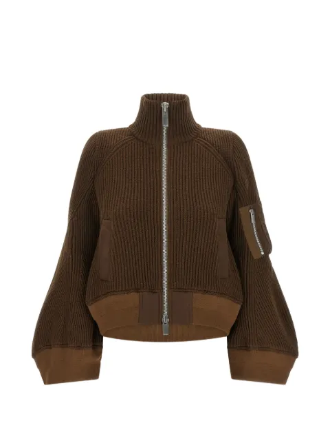sacai ribbed-knit high-neck jacket