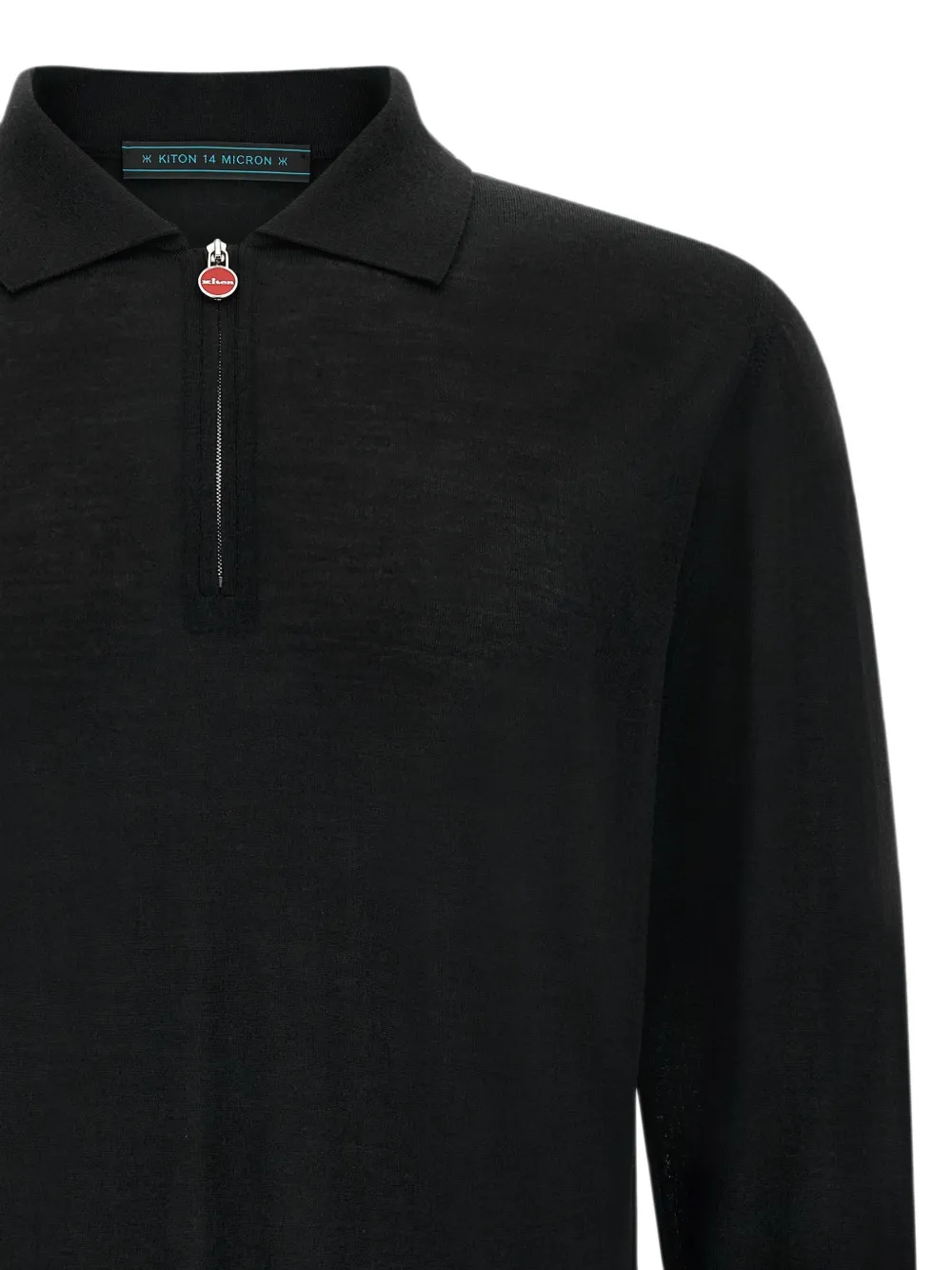 Kiton 14 Micron poloshirt met halve rits Zwart
