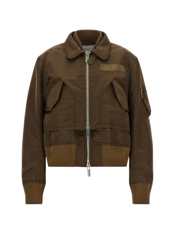 Sacai Layered Zip-up Jacket in Brown