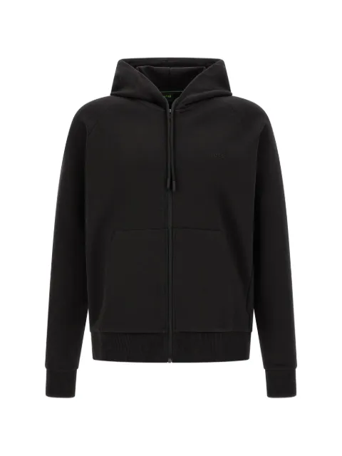 BOSS Saggy stretch-cotton zip-up hoodie with puff logo