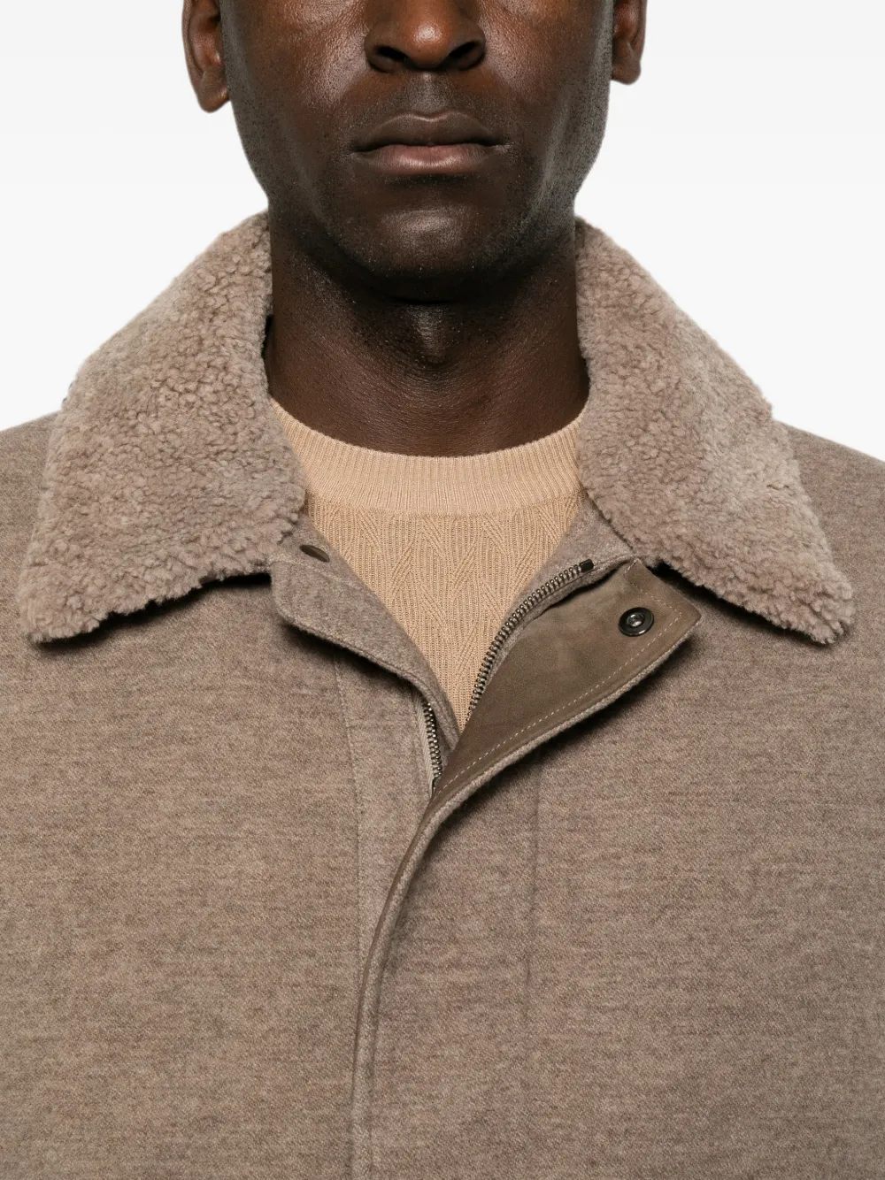 Canali shearling-collar patch-pocket jacket Beige