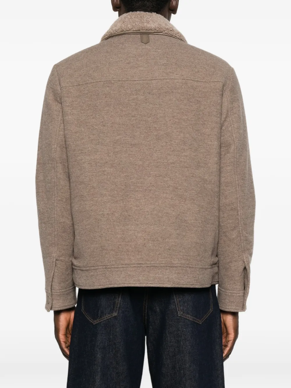 Canali shearling-collar patch-pocket jacket Beige