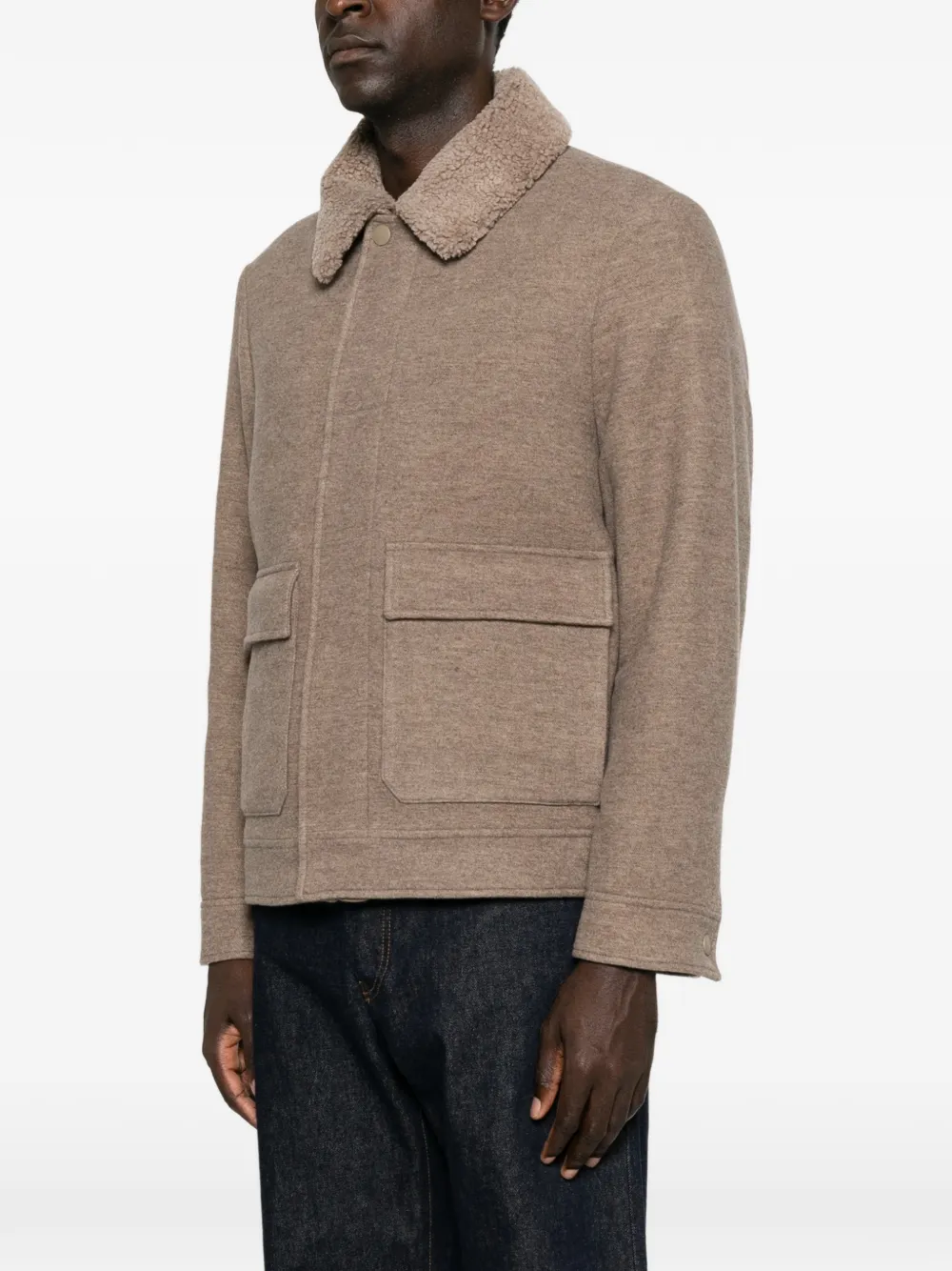 Canali shearling-collar patch-pocket jacket Beige
