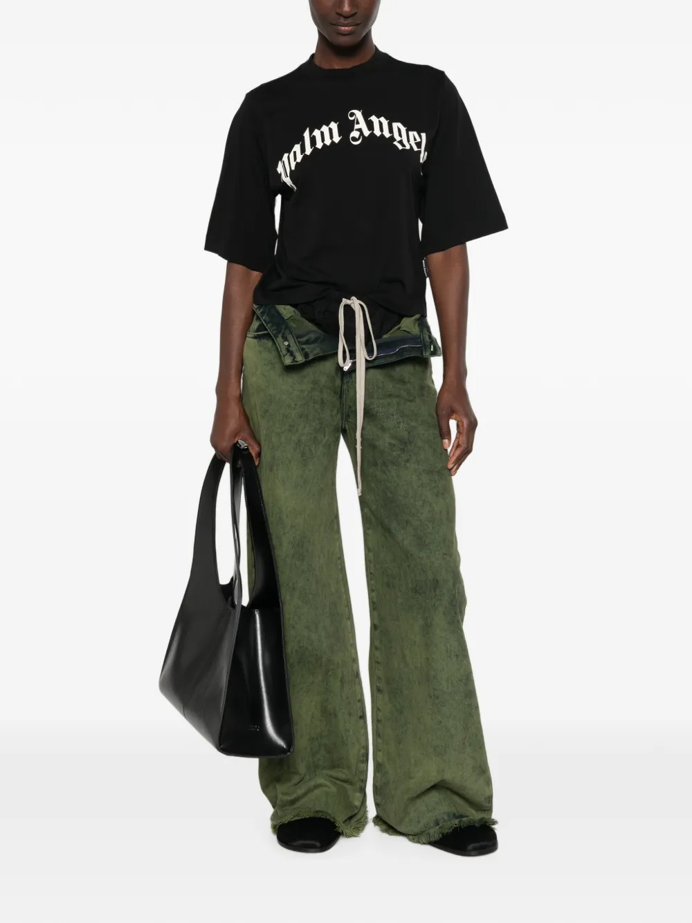 Palm Angels T-shirt met logoprint en ronde hals Zwart