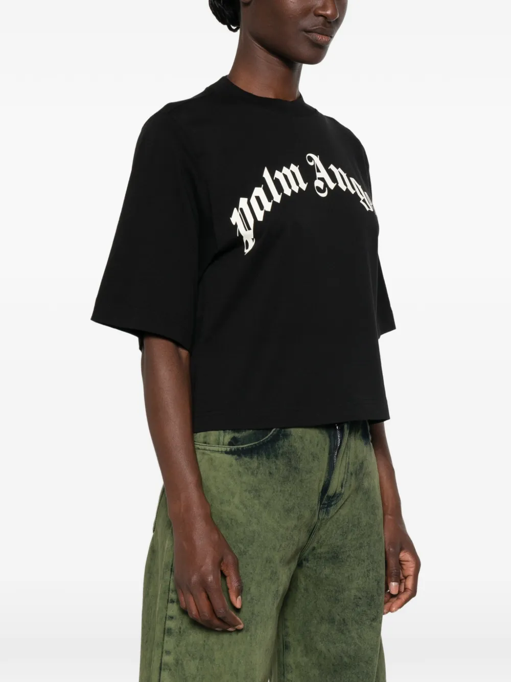 Palm Angels T-shirt met logoprint en ronde hals Zwart