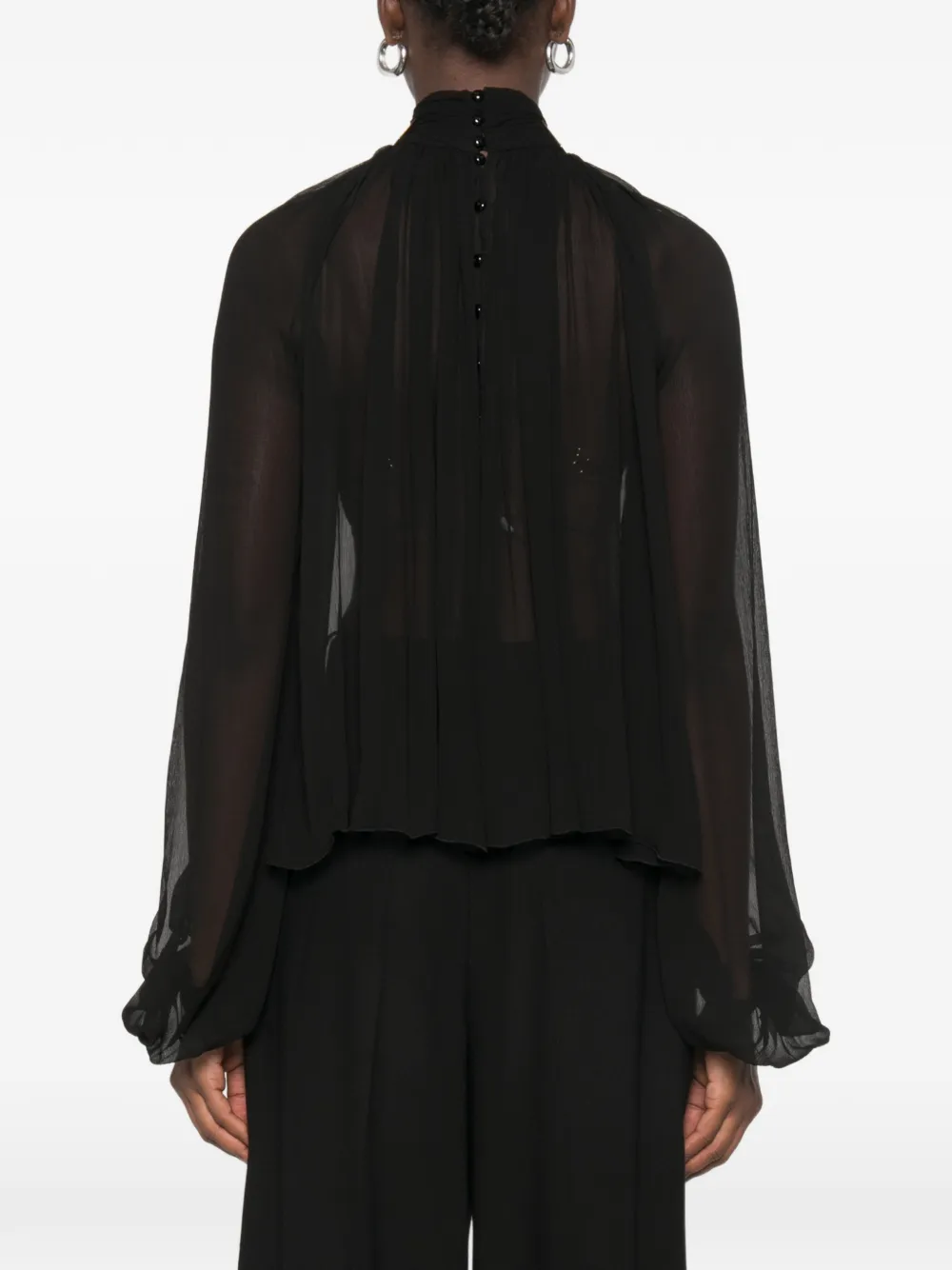 Elisabetta Franchi metal-collar pleated sheer blouse Zwart