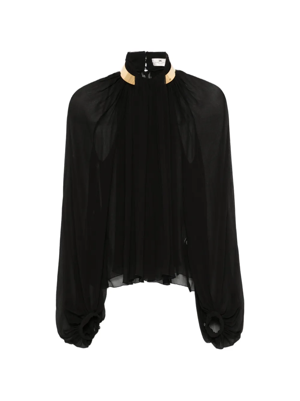Elisabetta Franchi metal-collar pleated sheer blouse Zwart