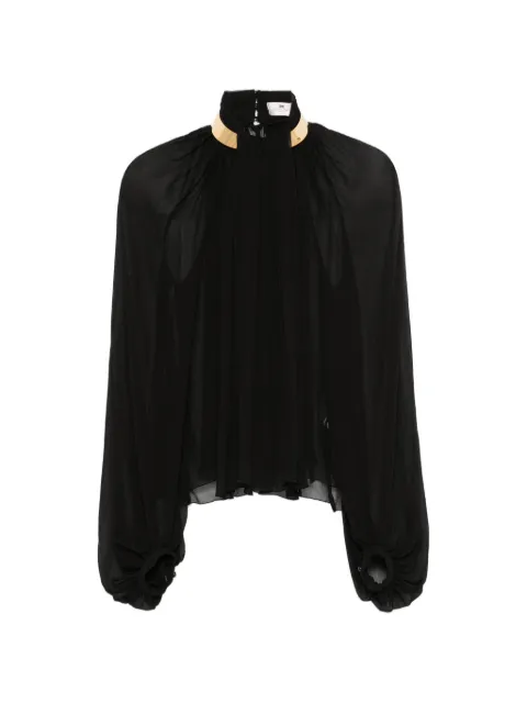 Elisabetta Franchi metal-collar pleated sheer blouse