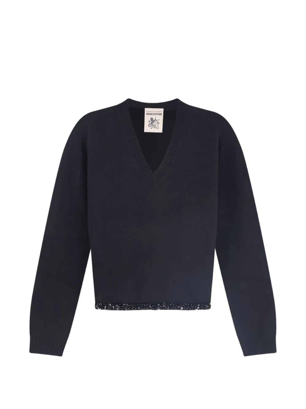 Semicouture Celia sequin-embellished V-neck sweater - Nero