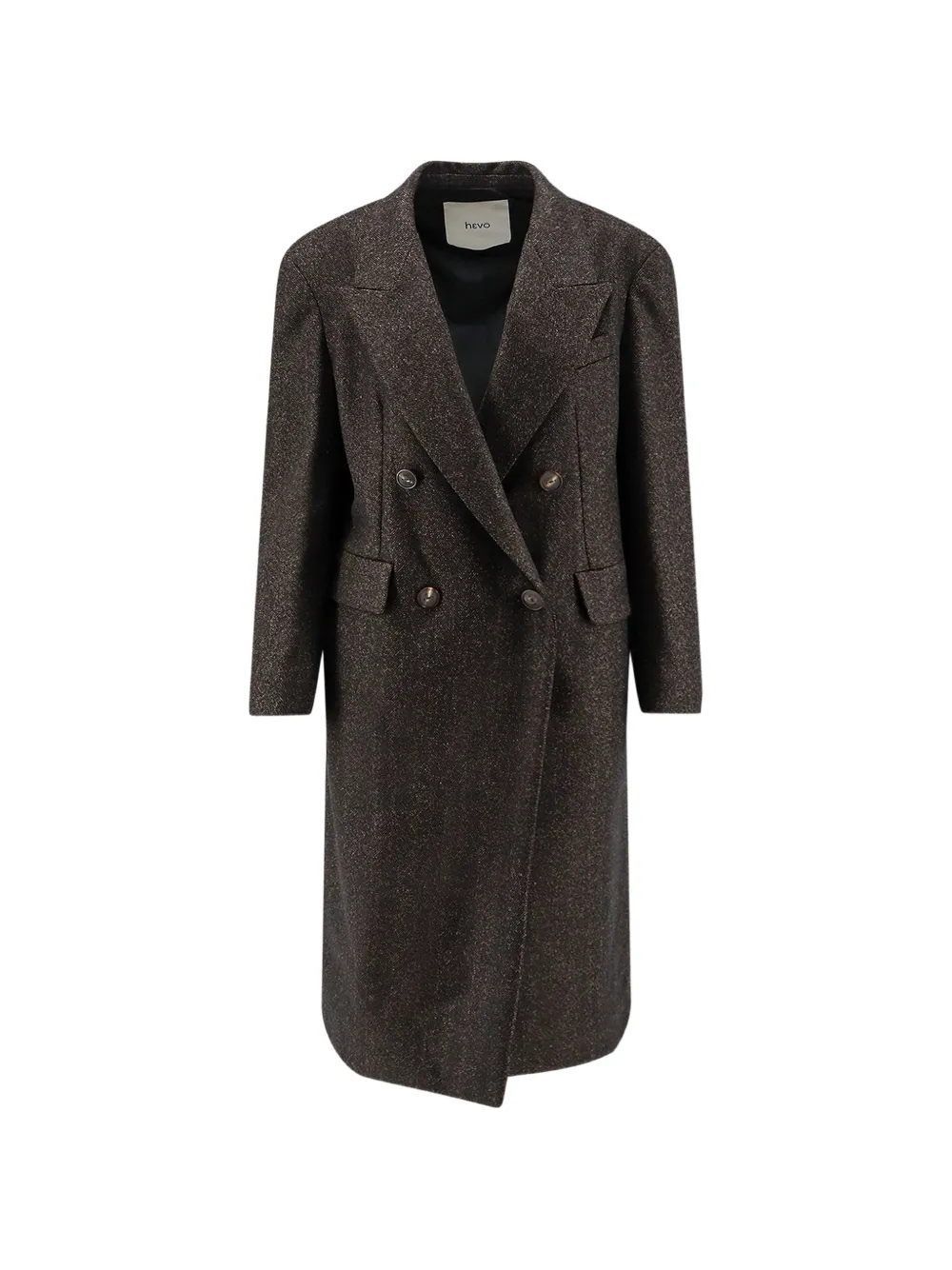 Hevo Double-breasted Herringbone Coat In 브라운