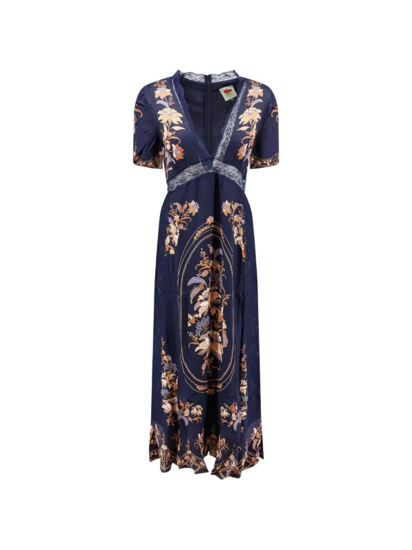 FARM Rio floral-print lace-trim Maxi Dress | Blue