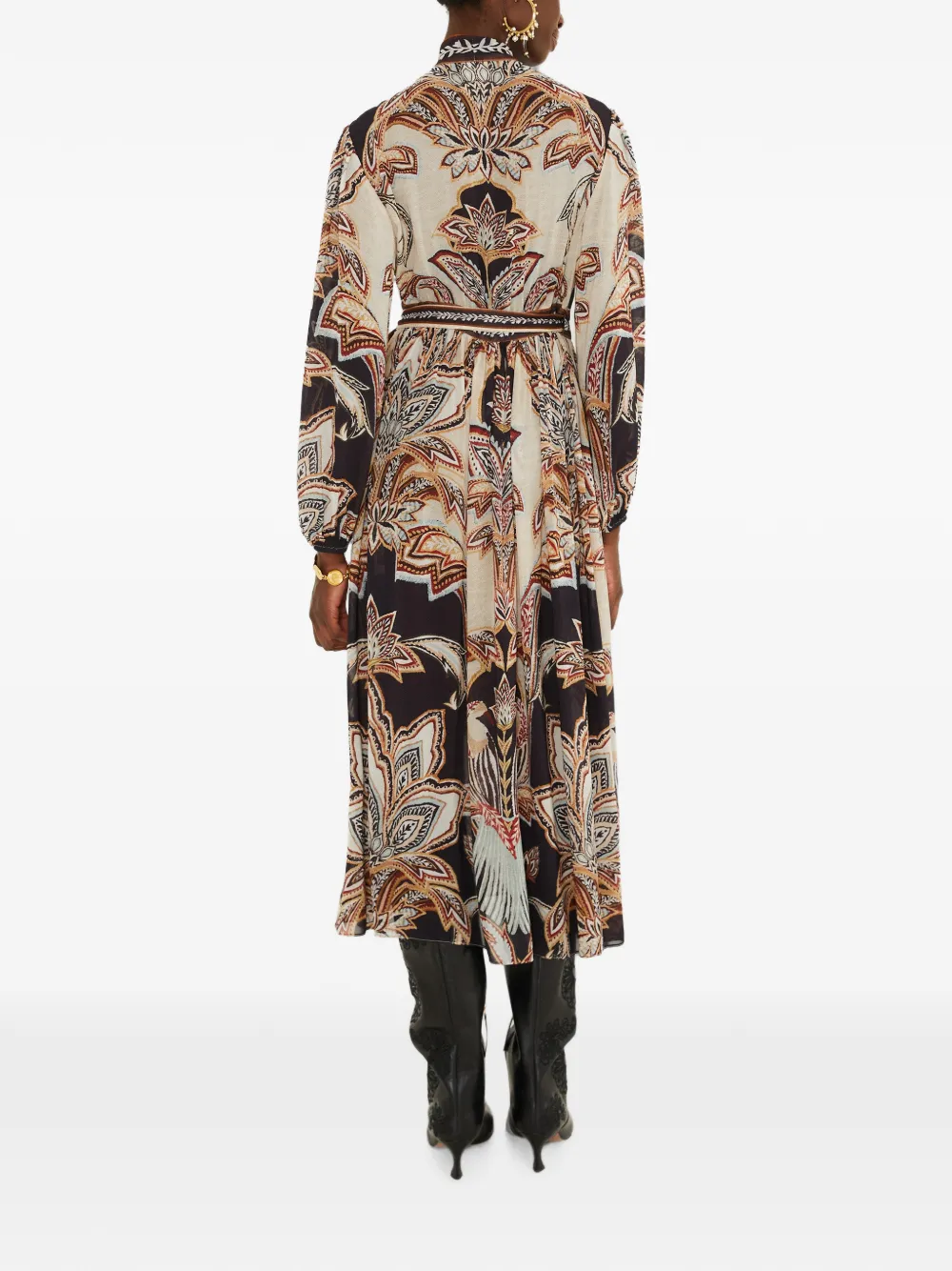 FARM Rio Tapestry Dream paisley-print pussy-bow midi dress Beige