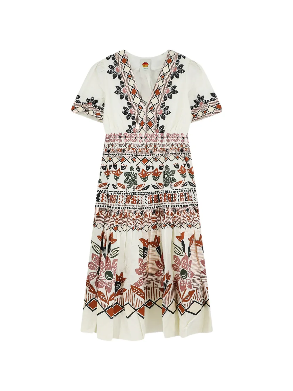 FARM Rio off-white rustic flowers short sleeve maxi dress