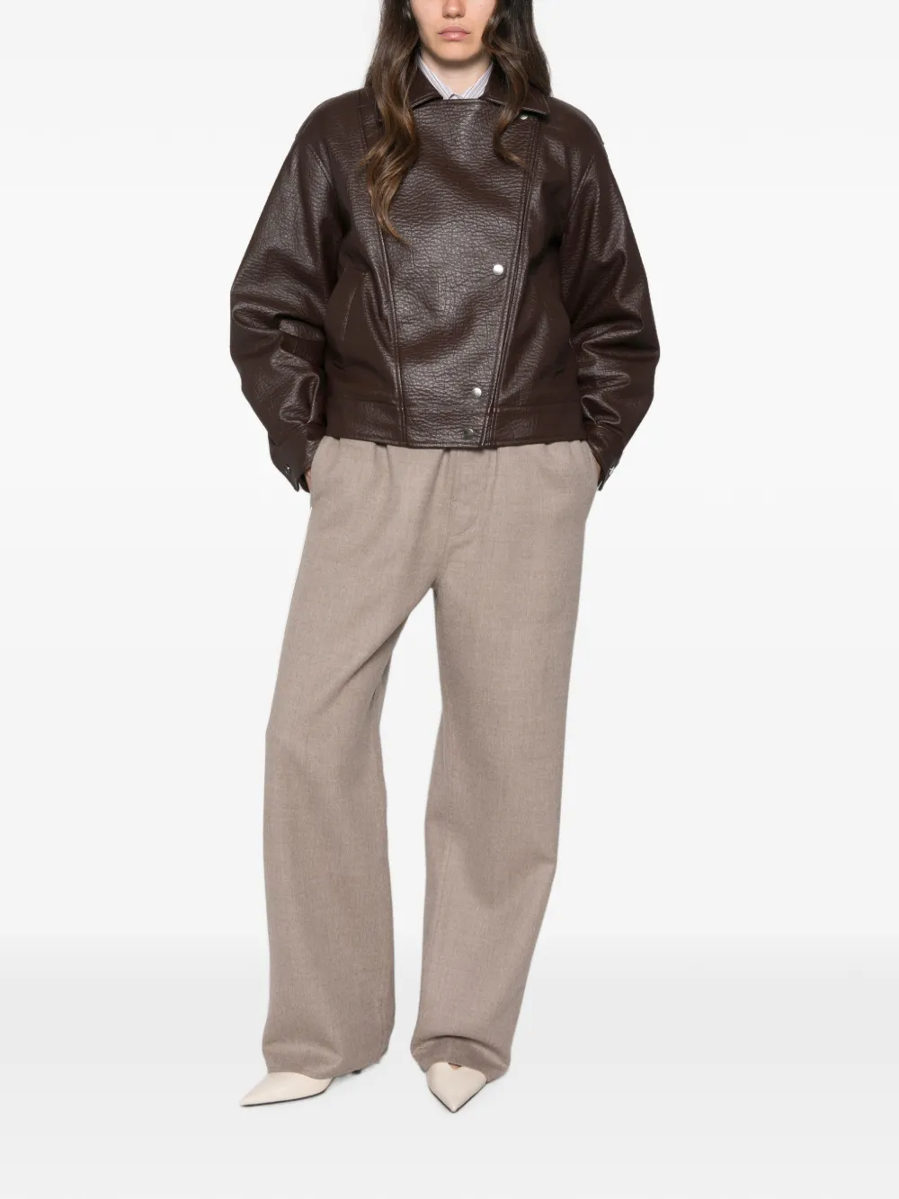TWINSET Leren jack Bruin