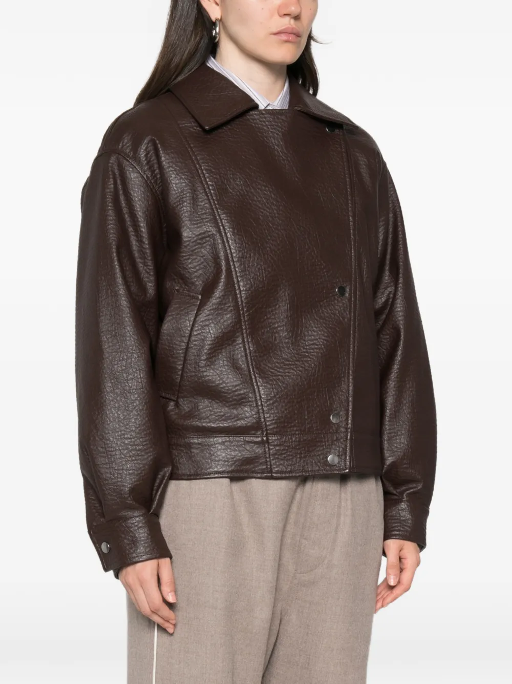 TWINSET Leren jack Bruin