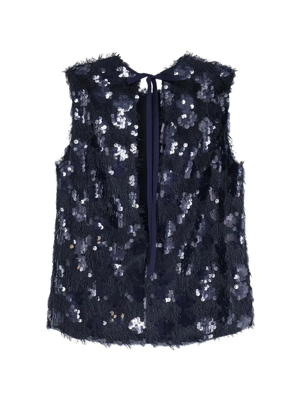 Semicouture Top verfraaid met pailletten en franje Blauw