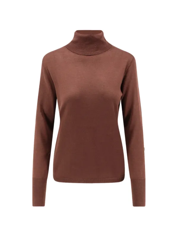 ASPESI Roll-neck Long-sleeve Fine-knit Top in Brown