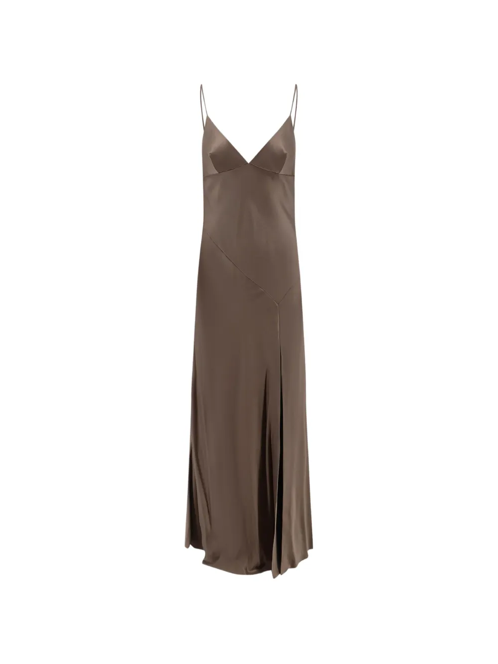 Alberta Ferretti satin front-slit maxi dress - Braun