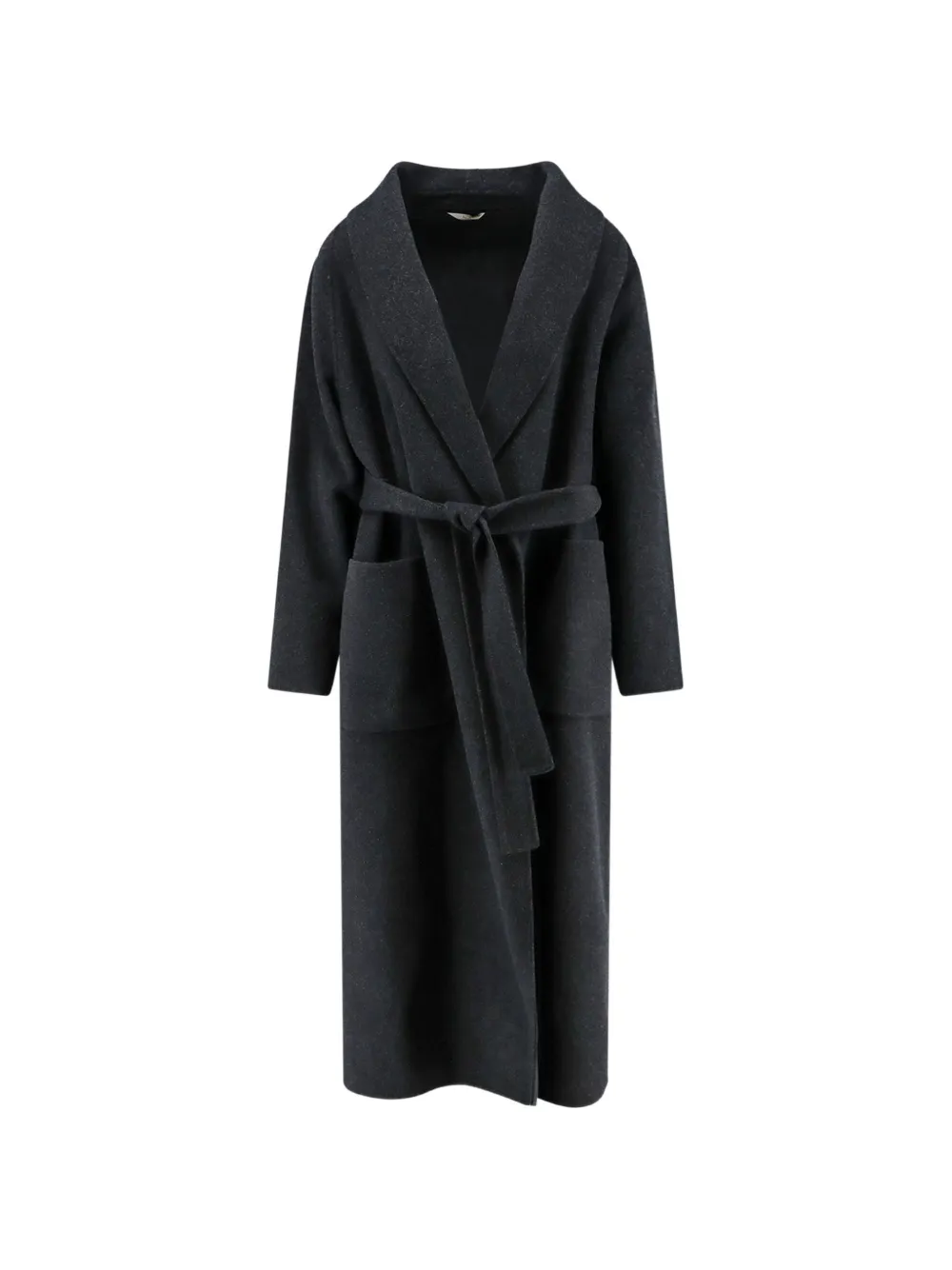 Hevo Belted Shawl-lapel Coat In Grey