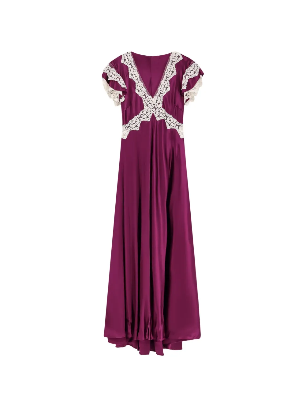 Alberta Ferretti lace-trim ruffled maxi dress - Purple