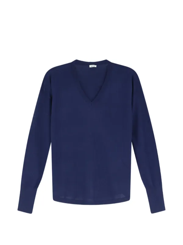 ASPESI V-neck Long-sleeve Fine-knit Top in Blue