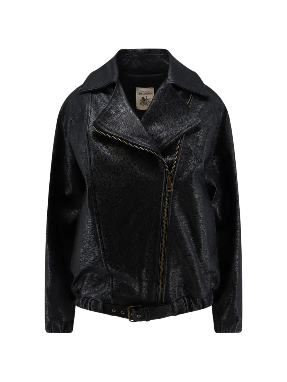 Semicouture belted leather biker jacket - Nero