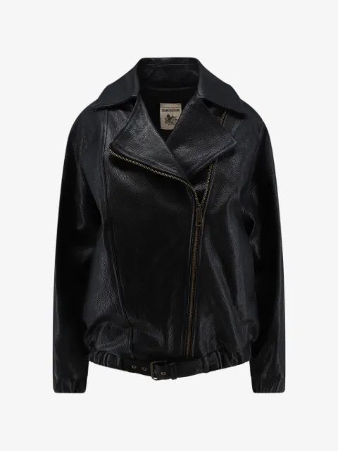 Semicouture belted leather biker jacket