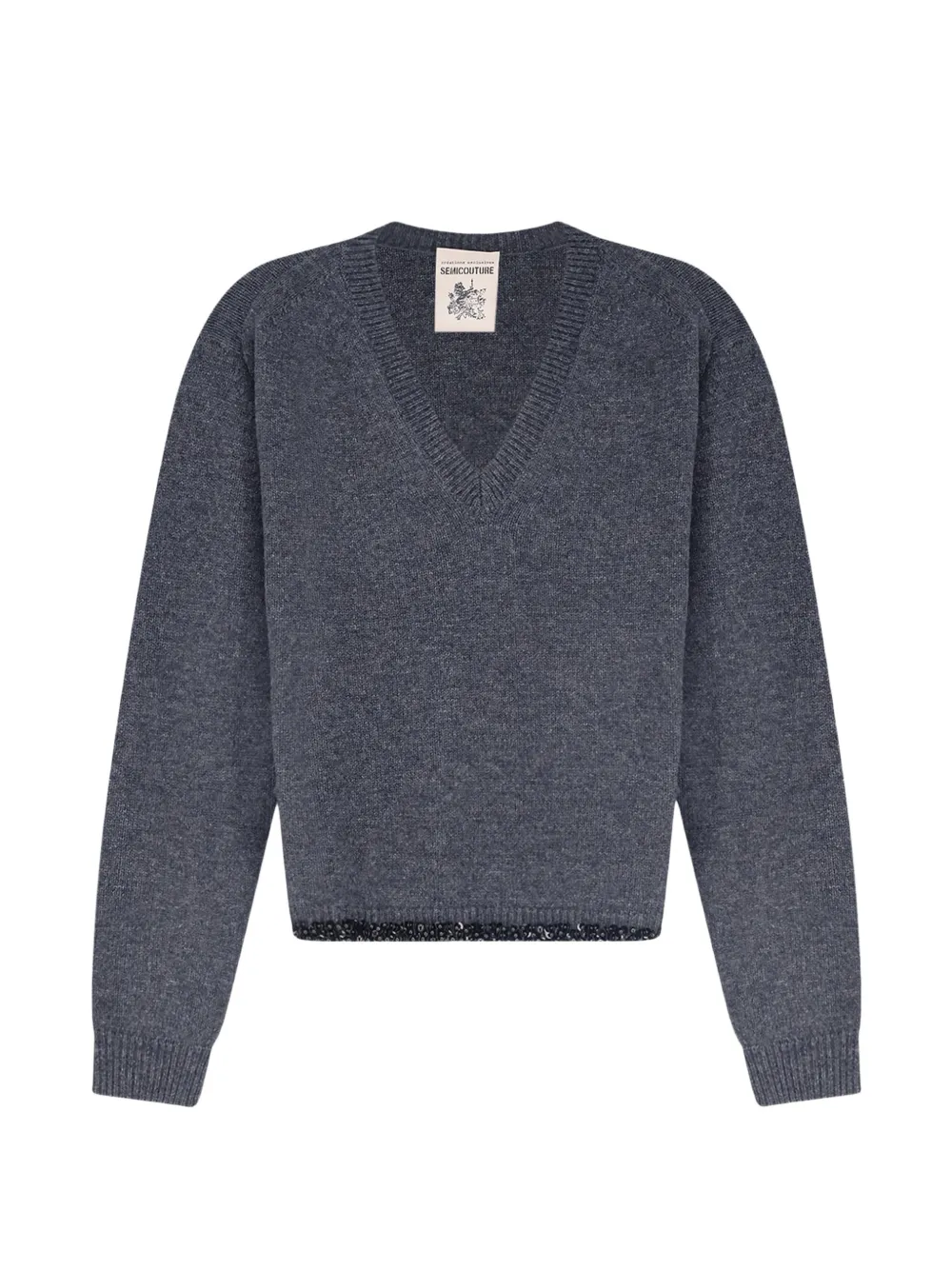 Semicouture Celia sequin-embellished V-neck sweater - Grigio