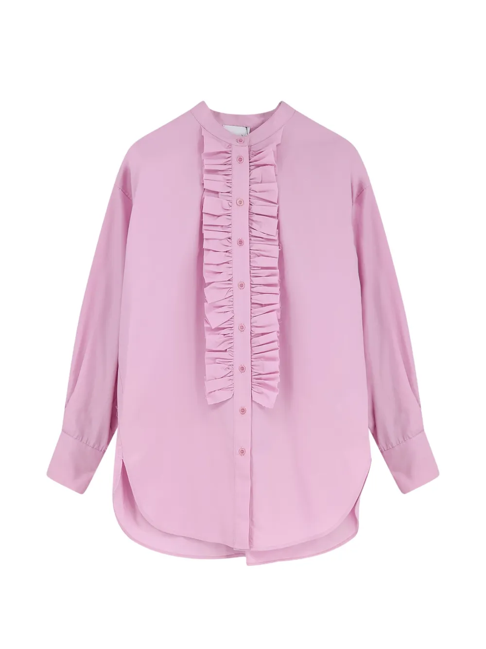 Nude ruffled-trim cotton shirt - Pink
