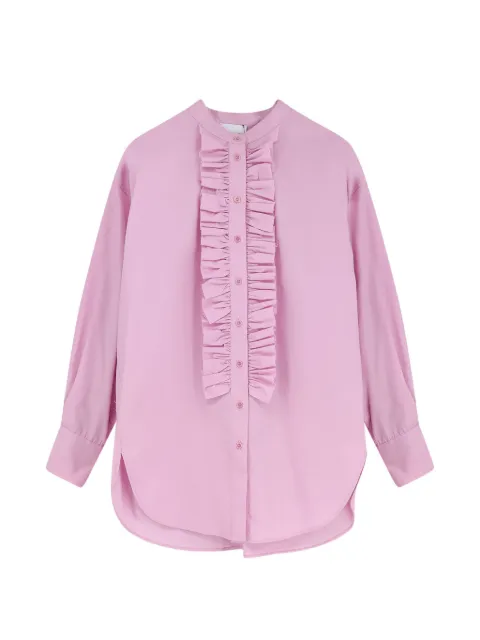 Nude ruffled-trim cotton shirt