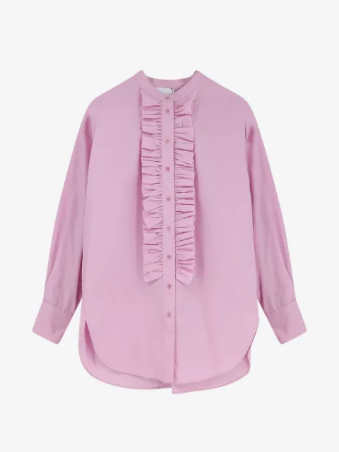 Nude ruffled-trim cotton shirt