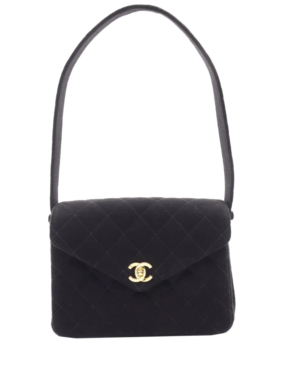 CHANEL Pre-Owned Borsa a spalla CC in jersey trapuntato con battente 1997-1999 - Nero
