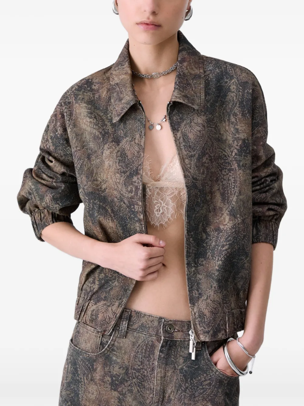 LIU JO Oversized jack met glitters-print Bruin