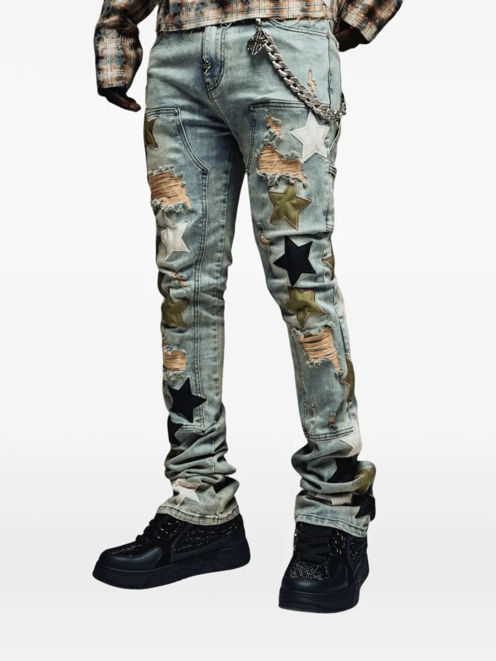 Guapi Star-appliqué Distressed Jeans In Gray