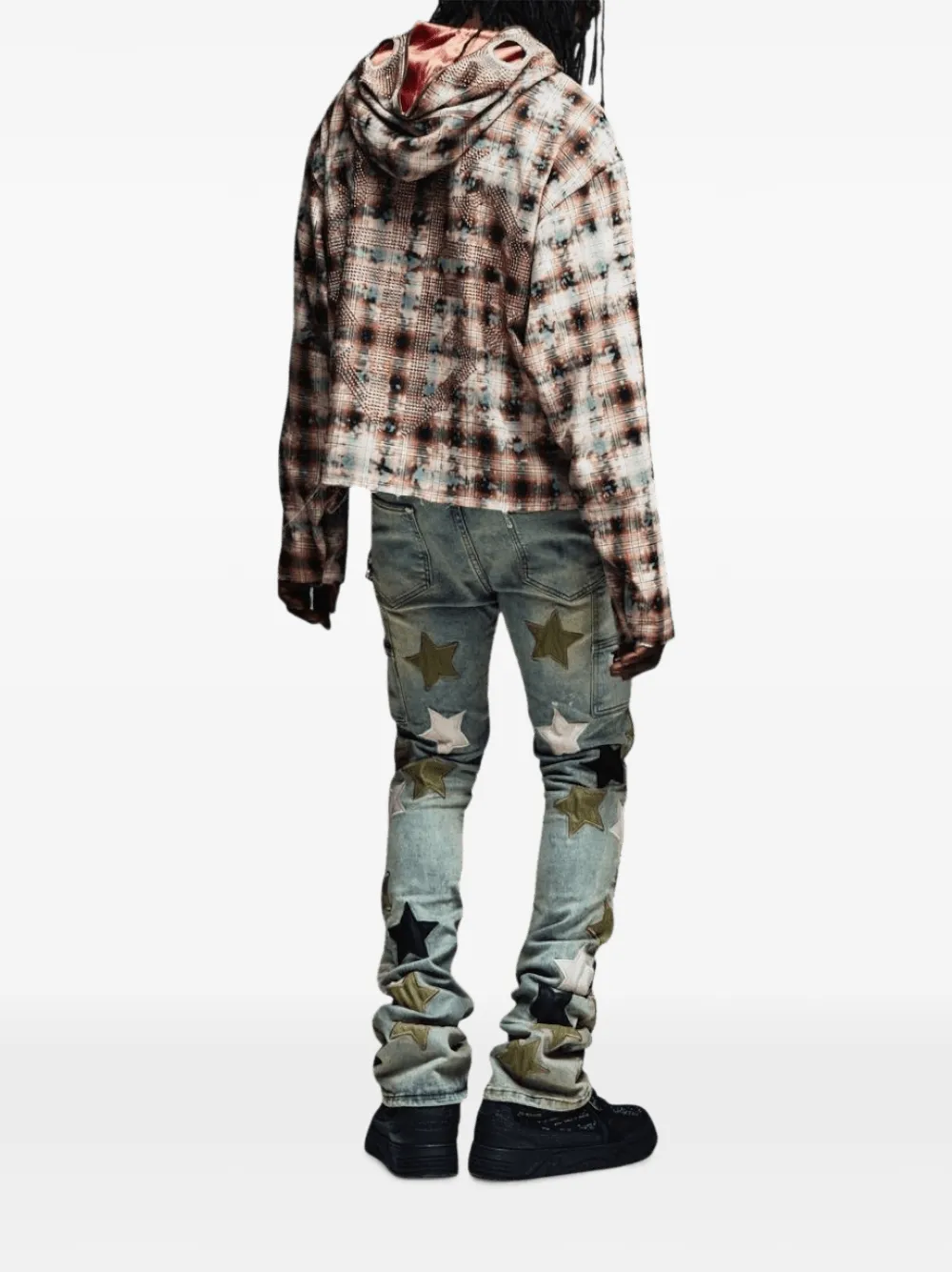GUAPI Gerafelde jeans met ster-applicatie Blauw