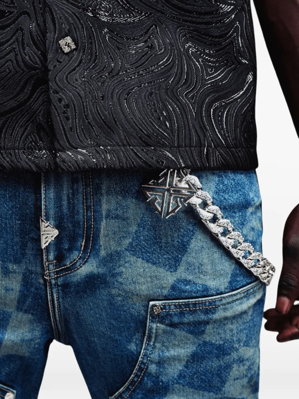 Guapi Checkerboard-print Panelled Jeans In Black