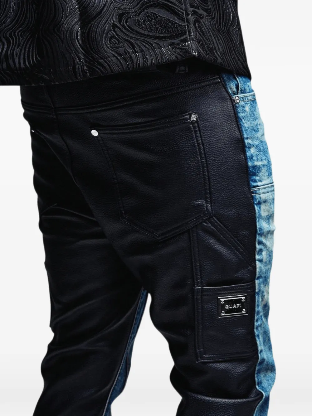 Guapi Checkerboard-print Panelled Jeans In Black