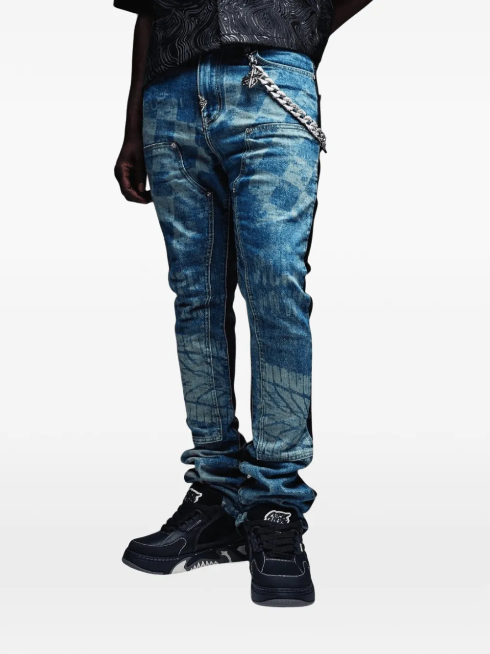 Guapi Checkerboard-print Panelled Jeans In Black