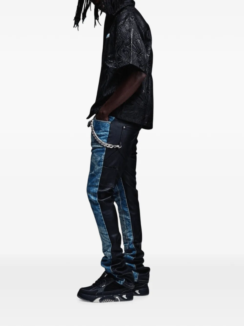 Guapi Checkerboard-print Panelled Jeans In Black