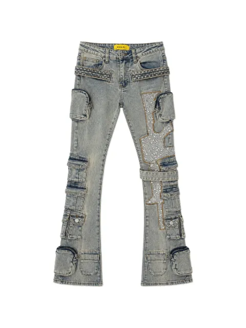 GUAPI rhinestone-embellished quilted-panel jeans